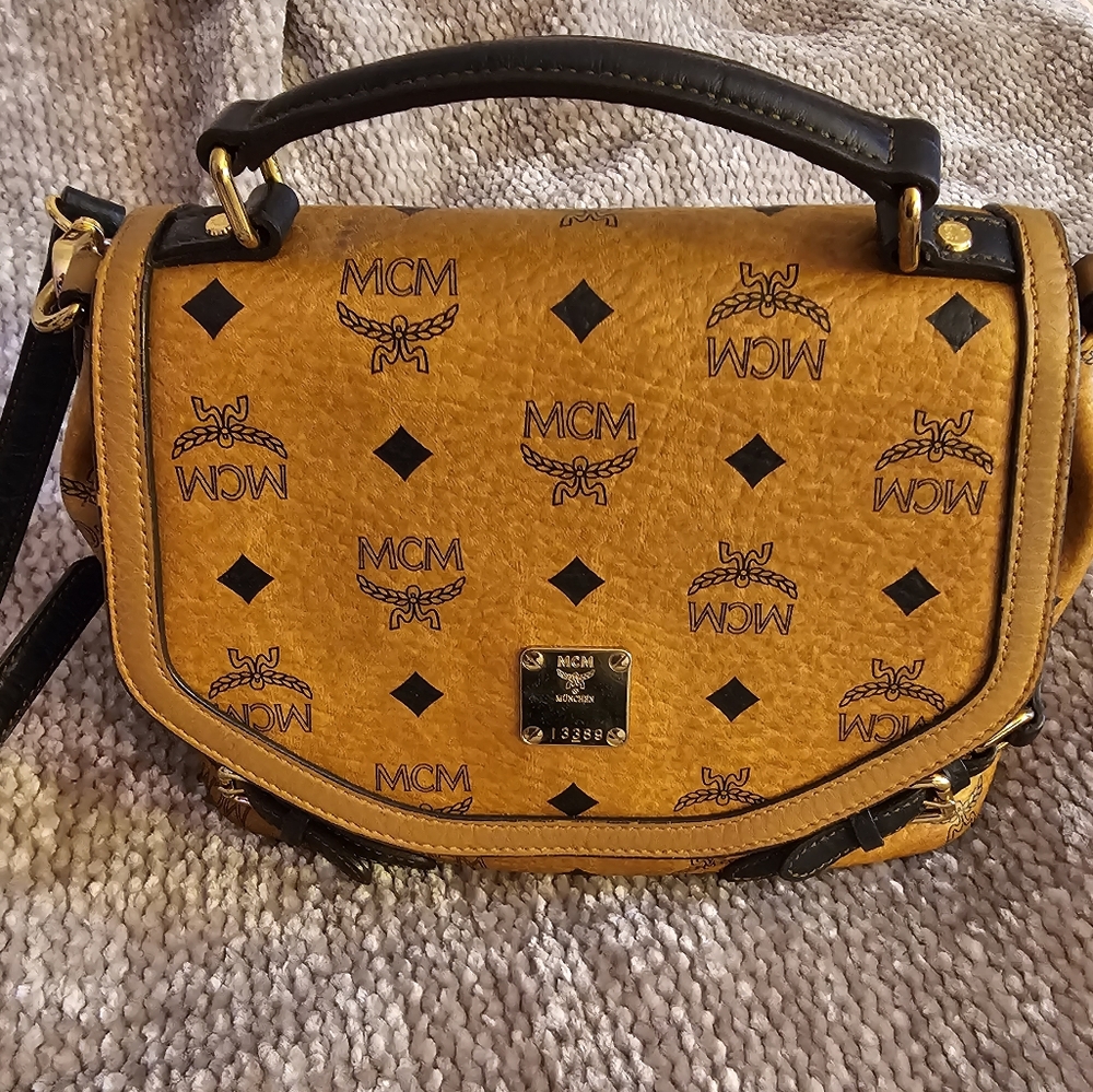MCM Cognac Monogram Visetos 2way Flap Messenger 231058 Brown Cross Body Bag
